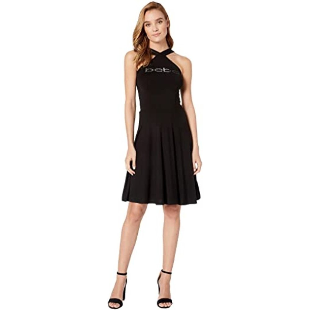 NWT Bebe Black FIt and Flare Dress Size Large - Picture 1 of 3